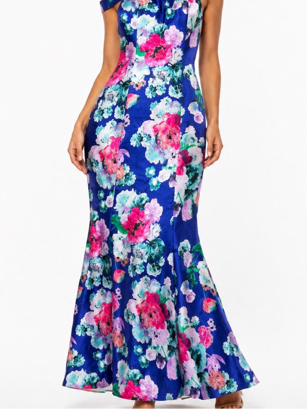 My Michelle Royal Blue Floral Off-Shoulder Maxi Dress